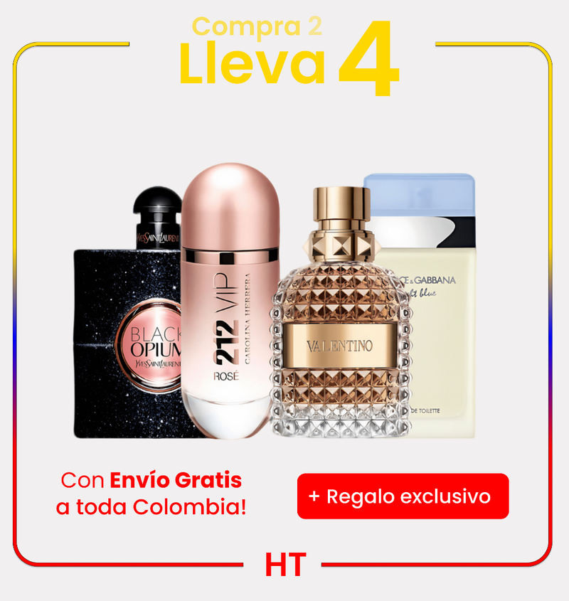 Combo 4 Perfumes Black Opium, Valentino, 212 Vip Rose y Light Blue